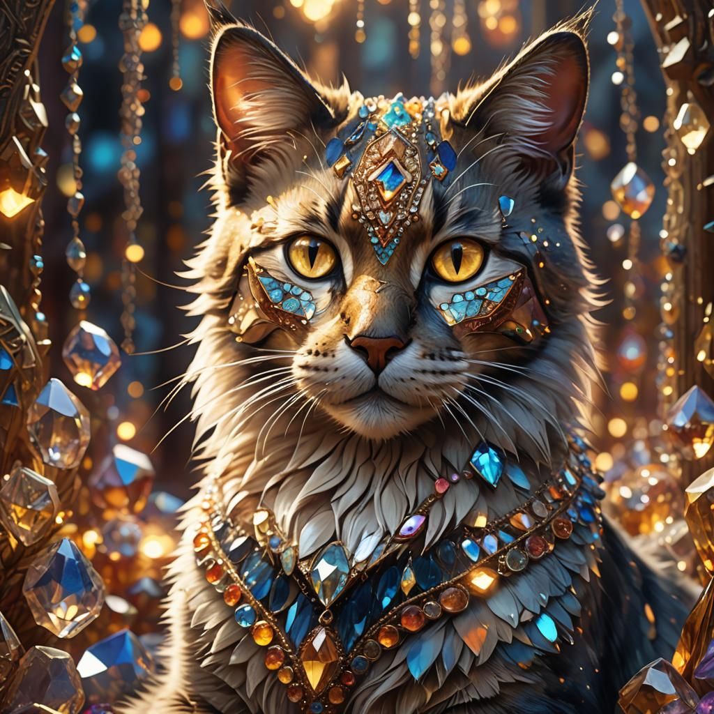 Bohemian Crystal Cat Shines with Inner Light