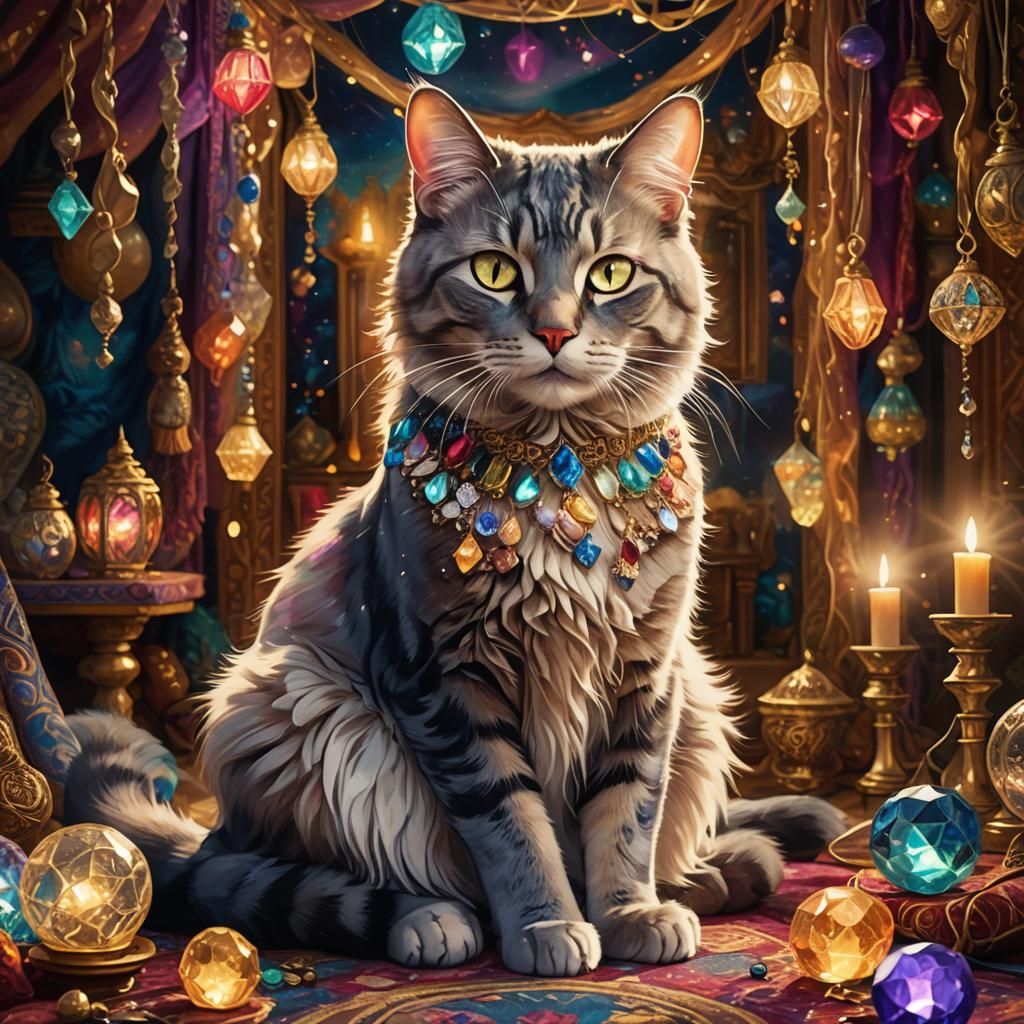 Mystical Cat in Bohemian Chamber: Baroque Crystal Art