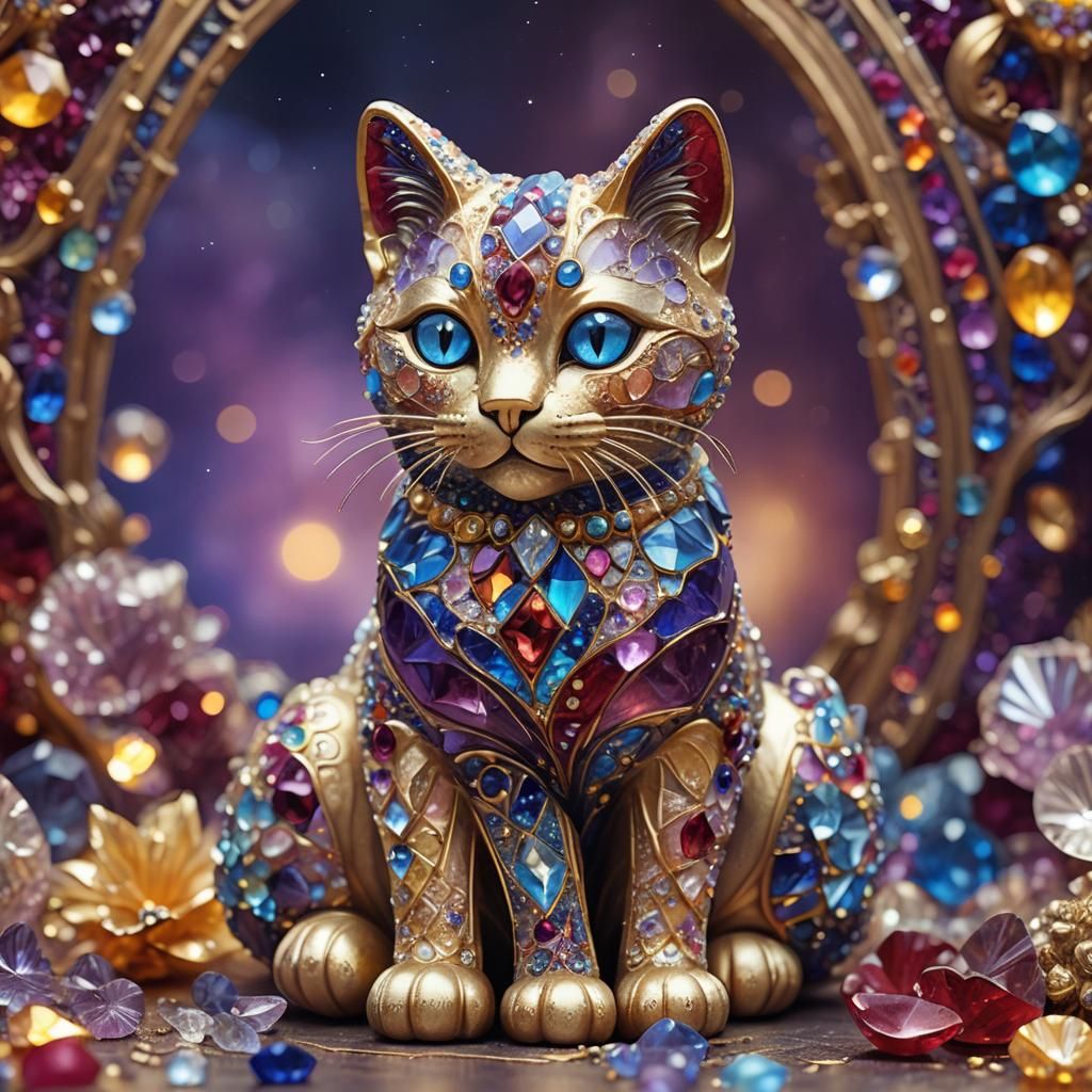 Dazzling Crystal Cat Figurine in Bohemian Style