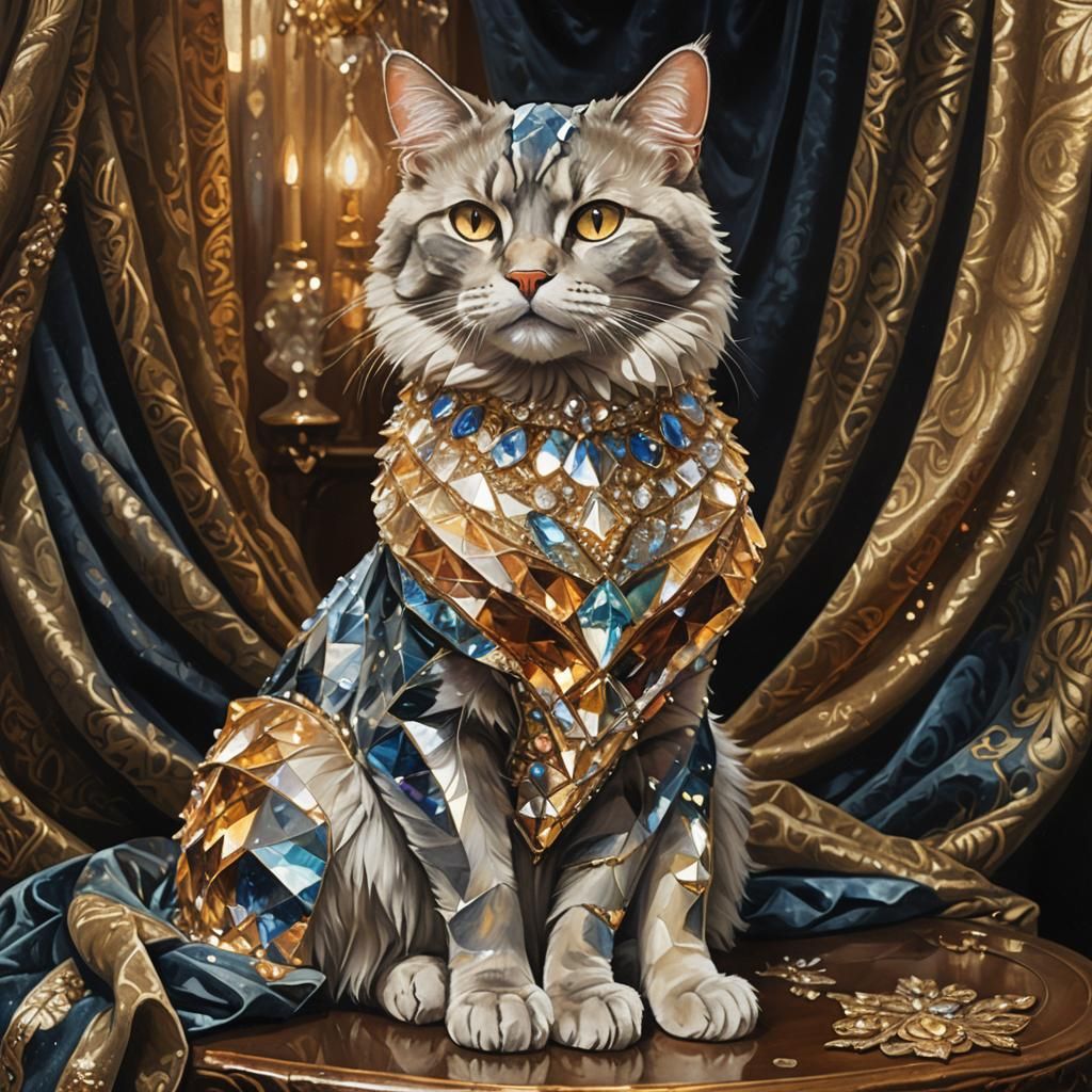 Crystal Cat in Art Nouveau Style