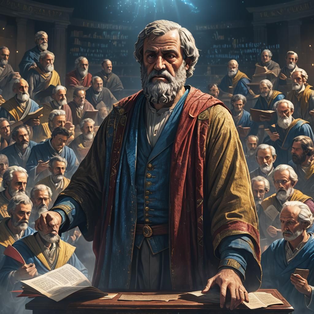 Aristotle Lectures: A Hyperdetailed Concept Art Portrait