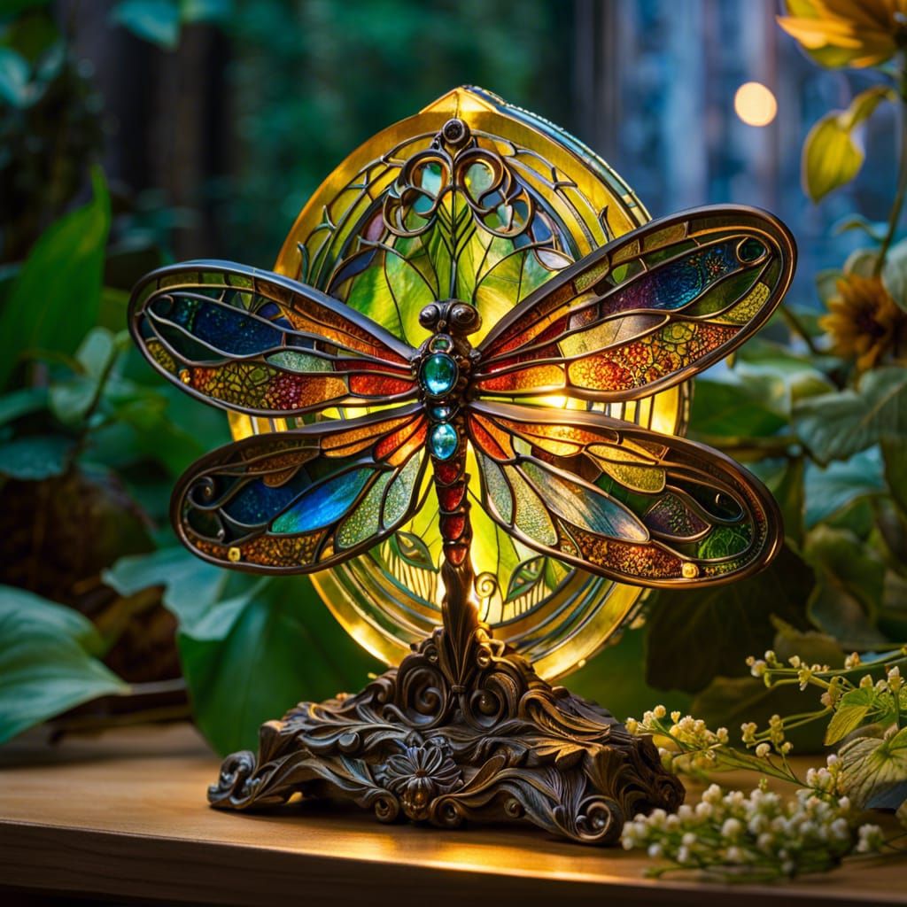 Stained Glass Dragonfly Nightlight Sculpture