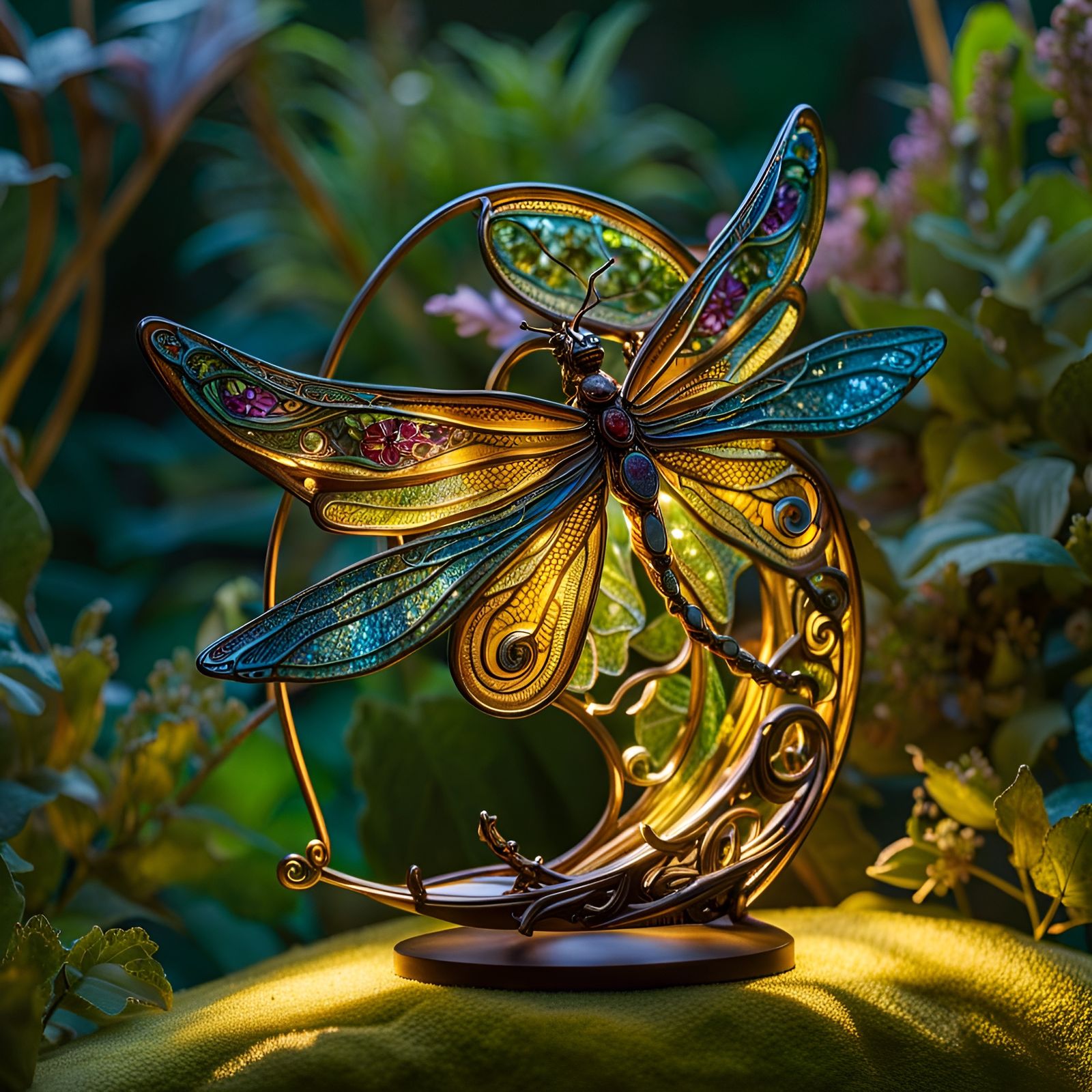 Stained Glass Dragonfly Nightlight in Sunlight