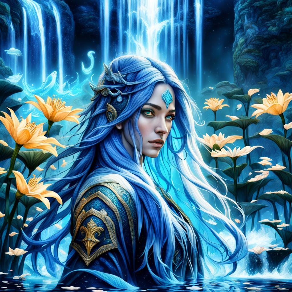 Aquarius Woman with Sword in Digital Art Style