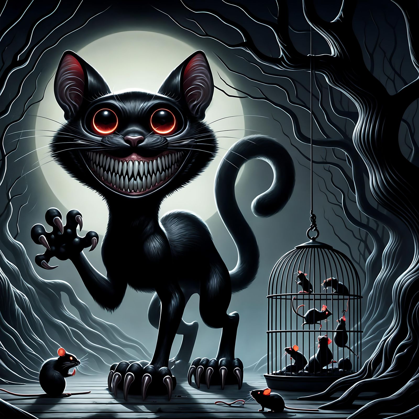 Feline Entity Reigns in Shadowy Forest