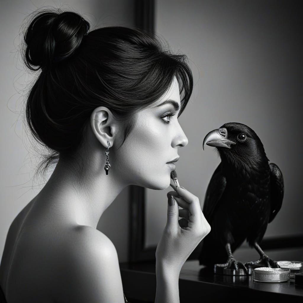 Aphrodite Applying Blue Face Powder in Classic Portrait