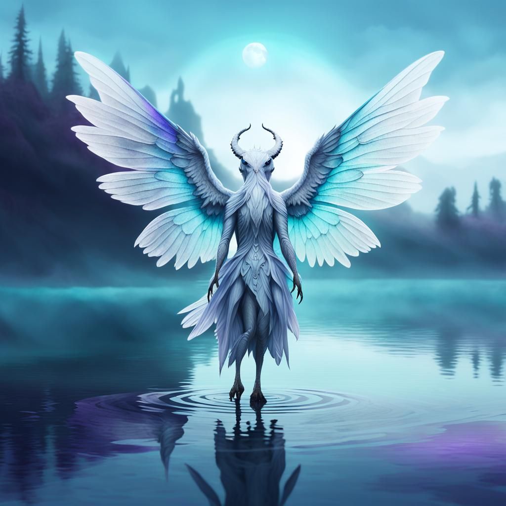 Misty Lake Fantasy: Cute Winged Creature in Gothic Art