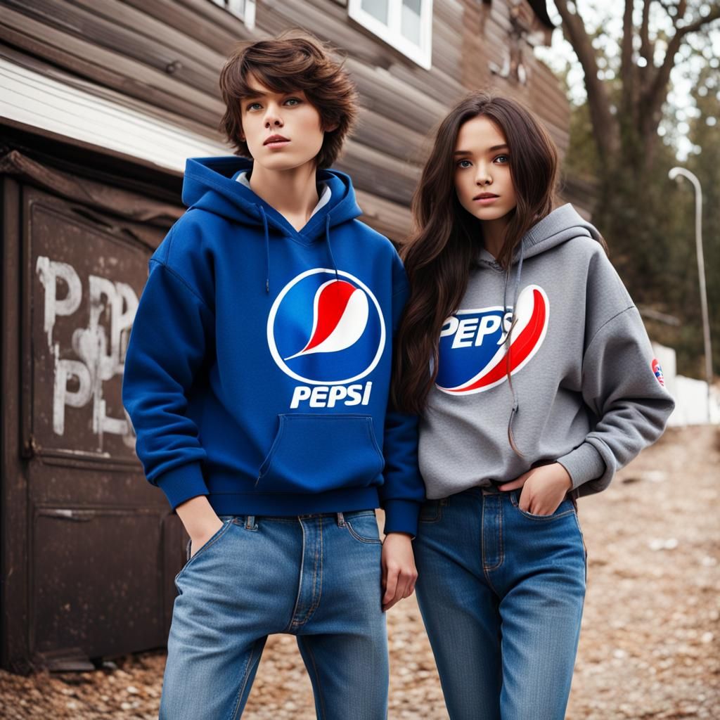 Matching Pepsi Blue Hoodies: Girl and Boy