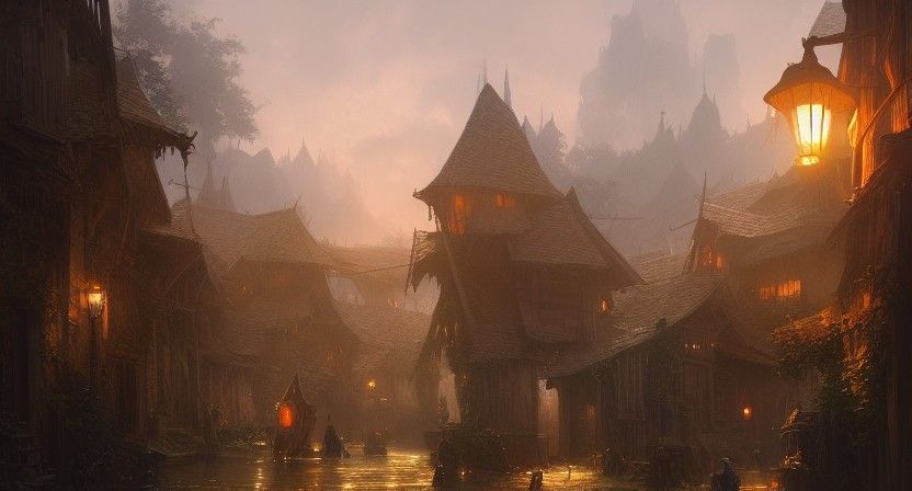 Floating Village in Art Nouveau Style