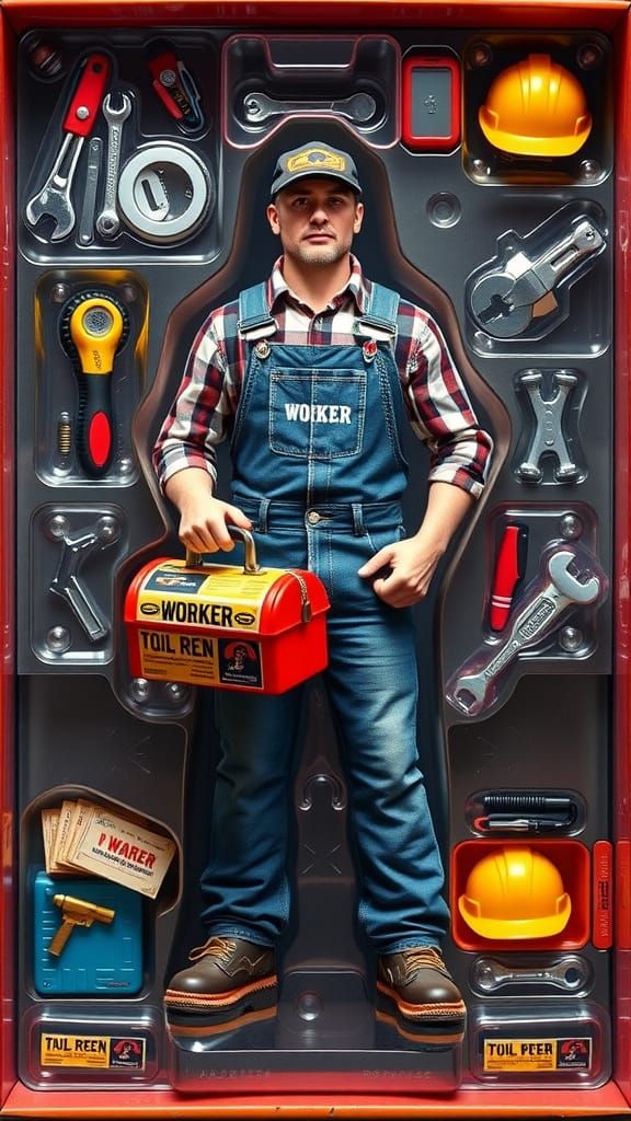 Worker Action Figure in Retro 80s Toy Packaging