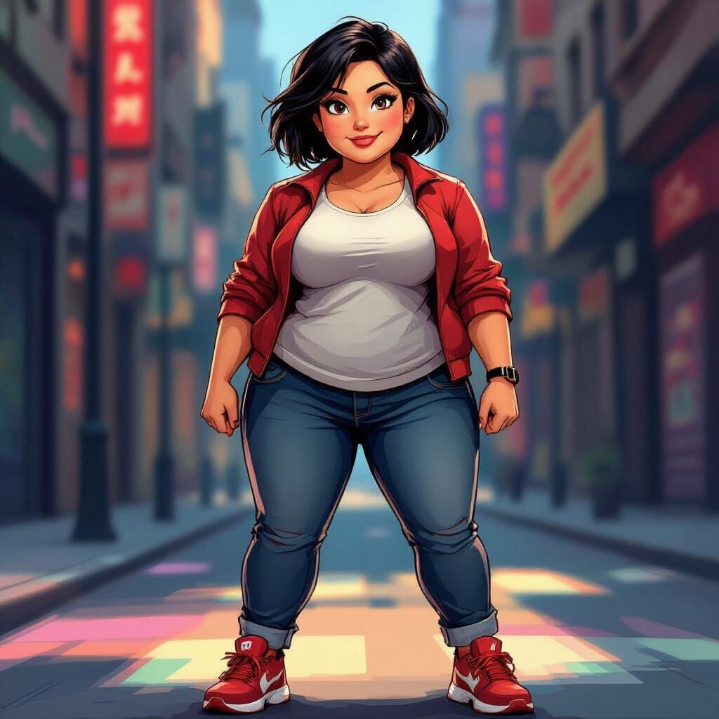 Smiling Woman in Dynamic Comic Style Portrait