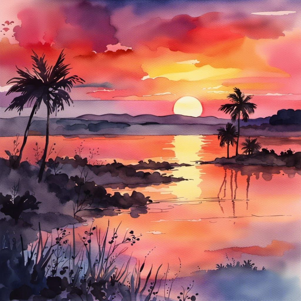 Breathtaking Watercolor Sunset with Vibrant Colors