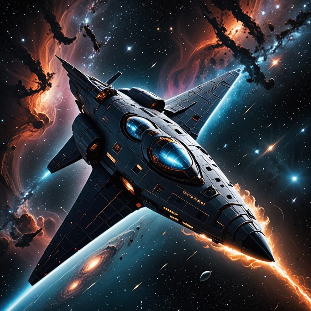 Sleek Futuristic Starship Glides Through Deep Space