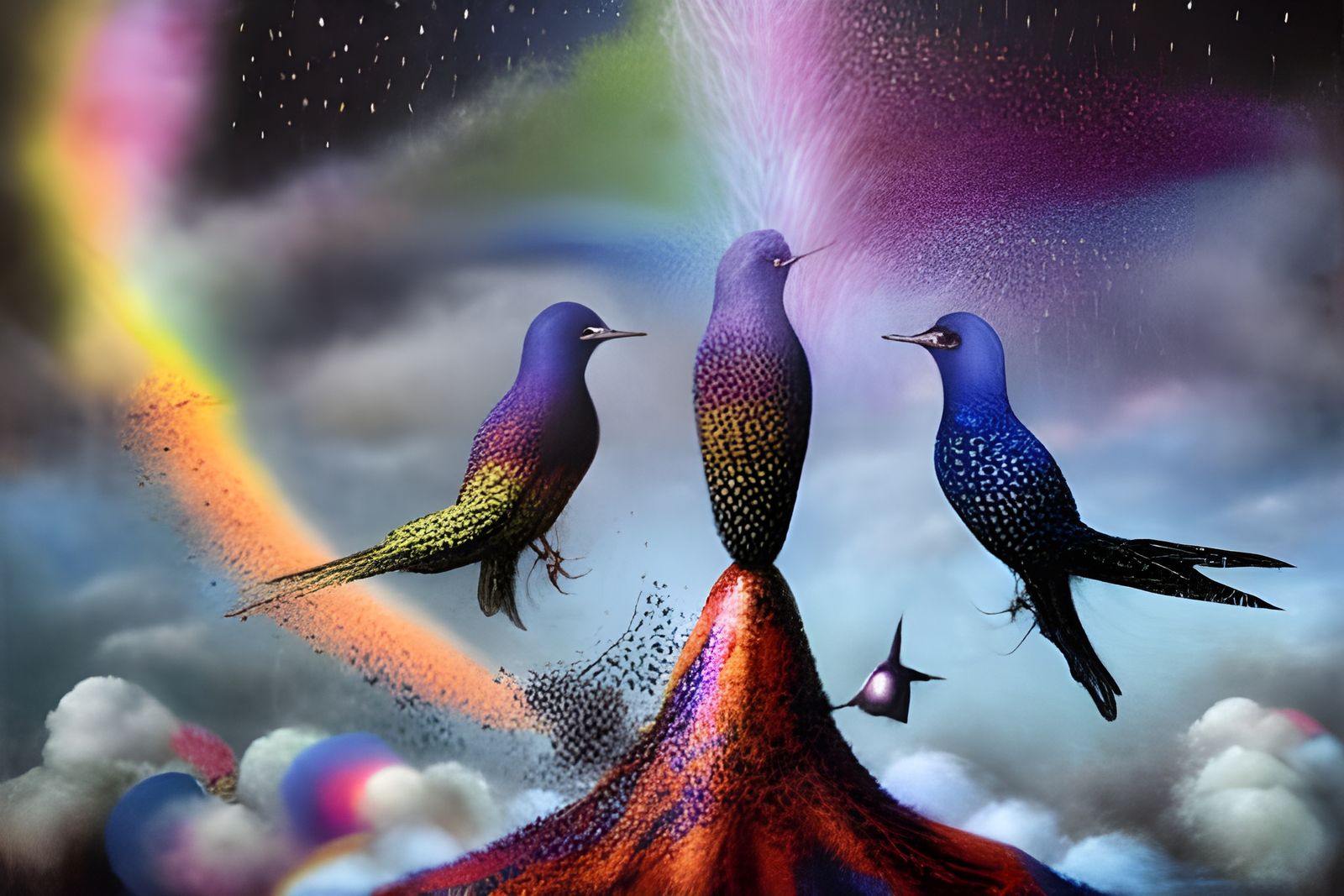 Rainbow Sky Starling Murmuration: Digital Illustration
