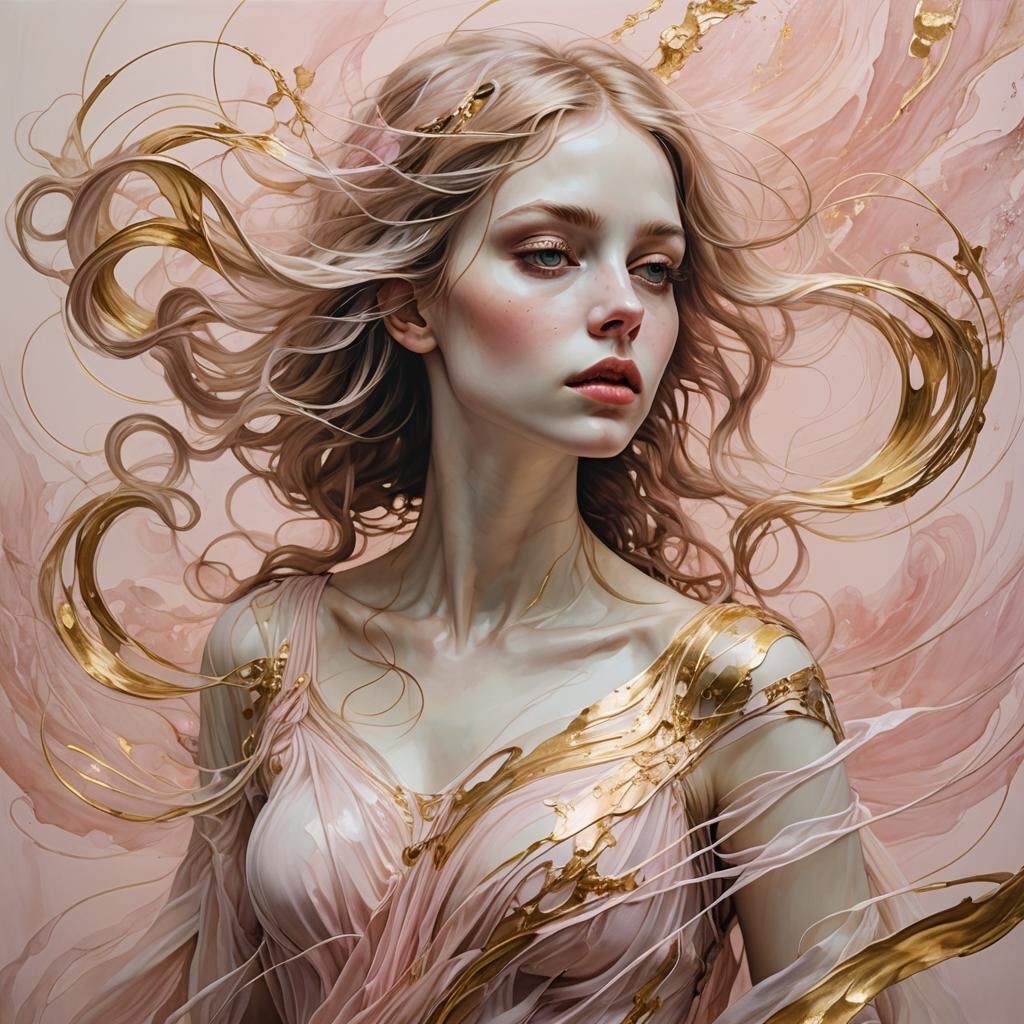 Impasto, Liquid + Gold Ink Portrait