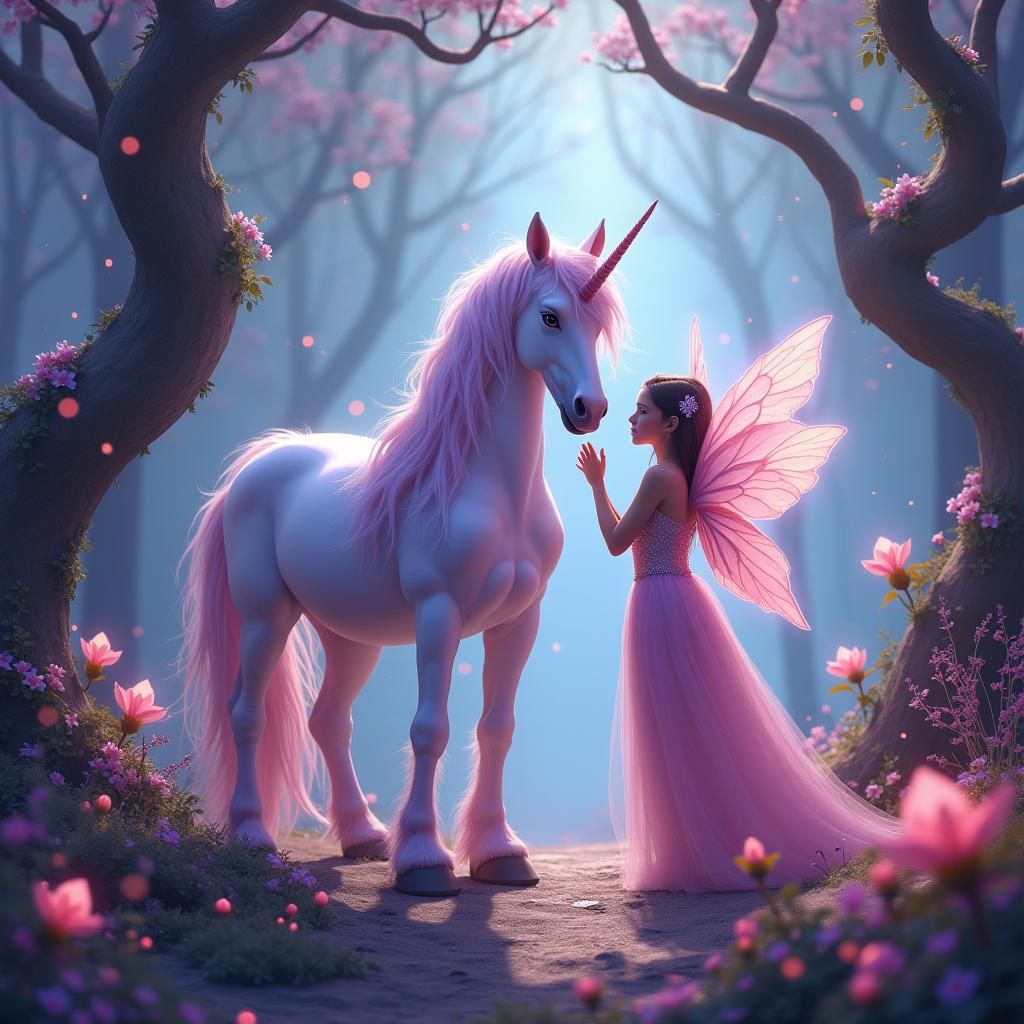 Enchanted Fairy and Unicorn in Magical Forest
