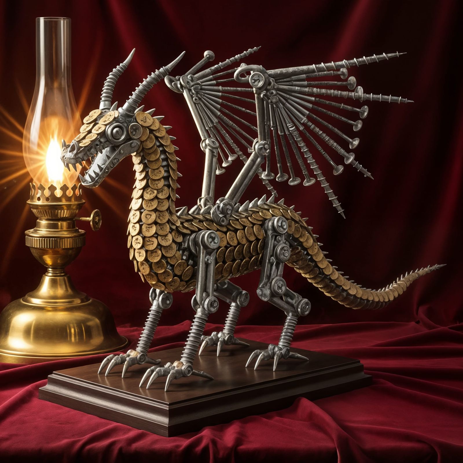 Dragon Sculpture Made of Screws and Nails