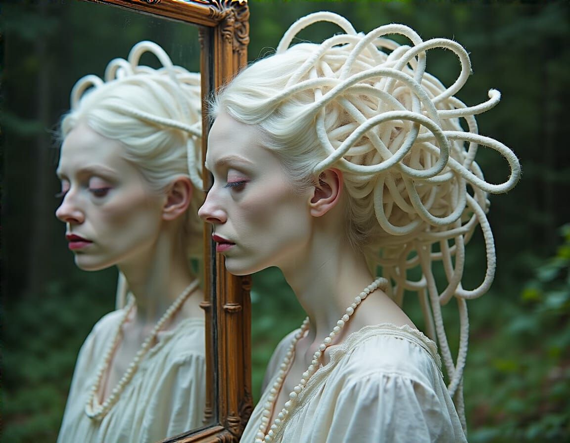 Mirrors on Nature Mock Her Embodied Ivory-White Hair