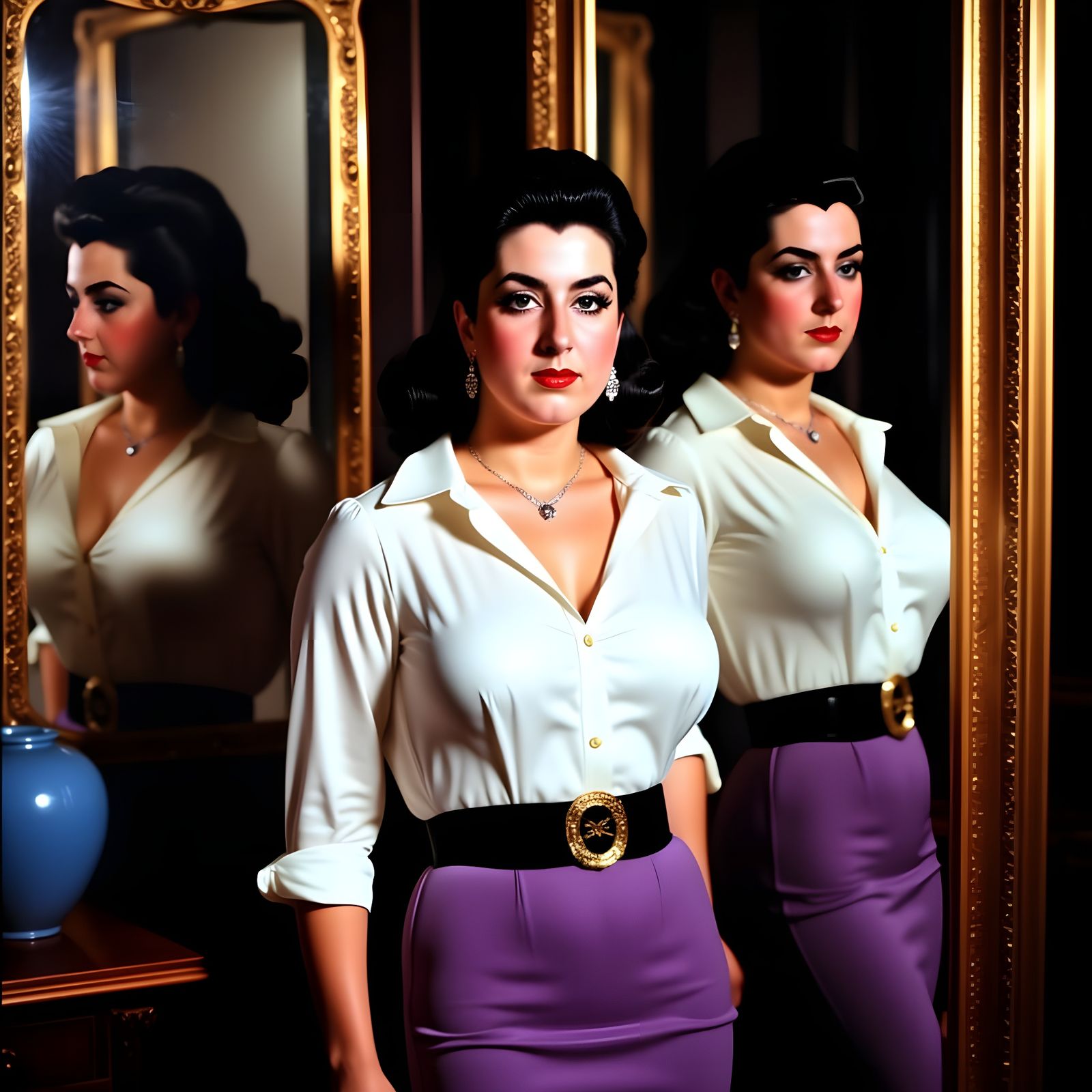 Elegant Woman in Film Noir Mirror Scene