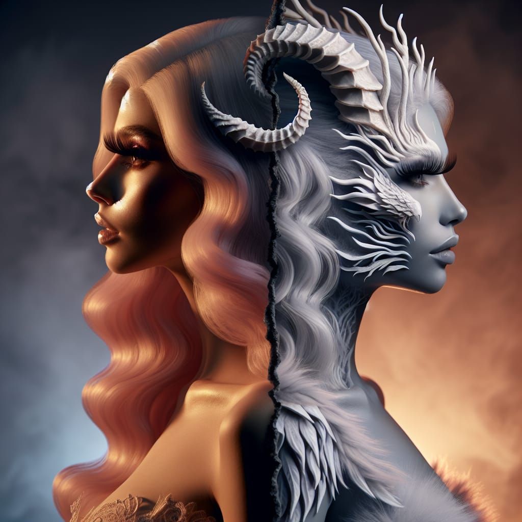 Silhouette of Woman and Dragon in 3D Art