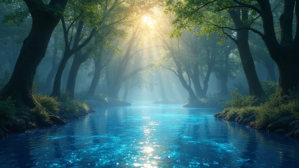 Sapphire River Sanctuary in a Dreamlike Emerald Forest