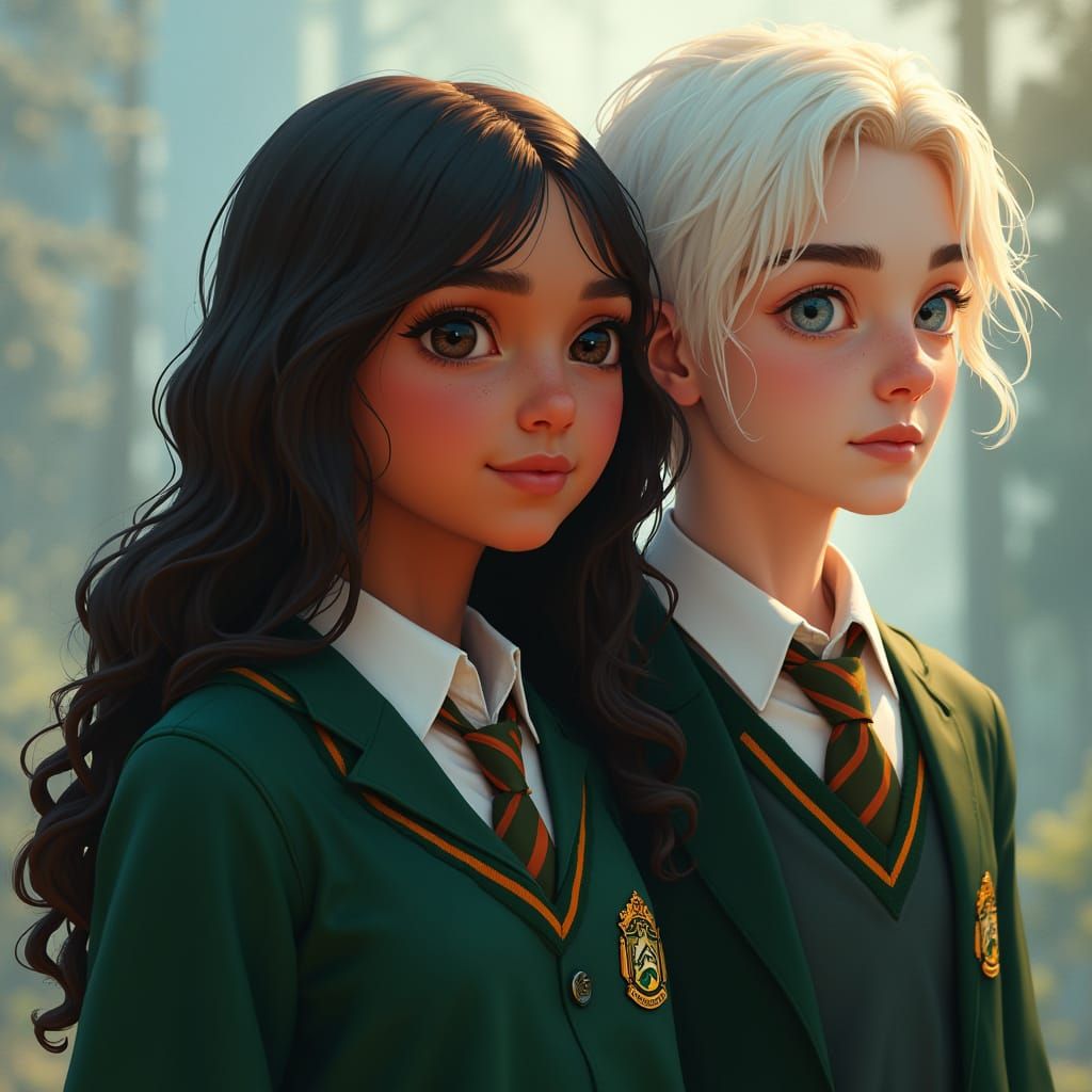 Slytherin Student with Sun-Kissed Skin and Dark Brown Hair i...