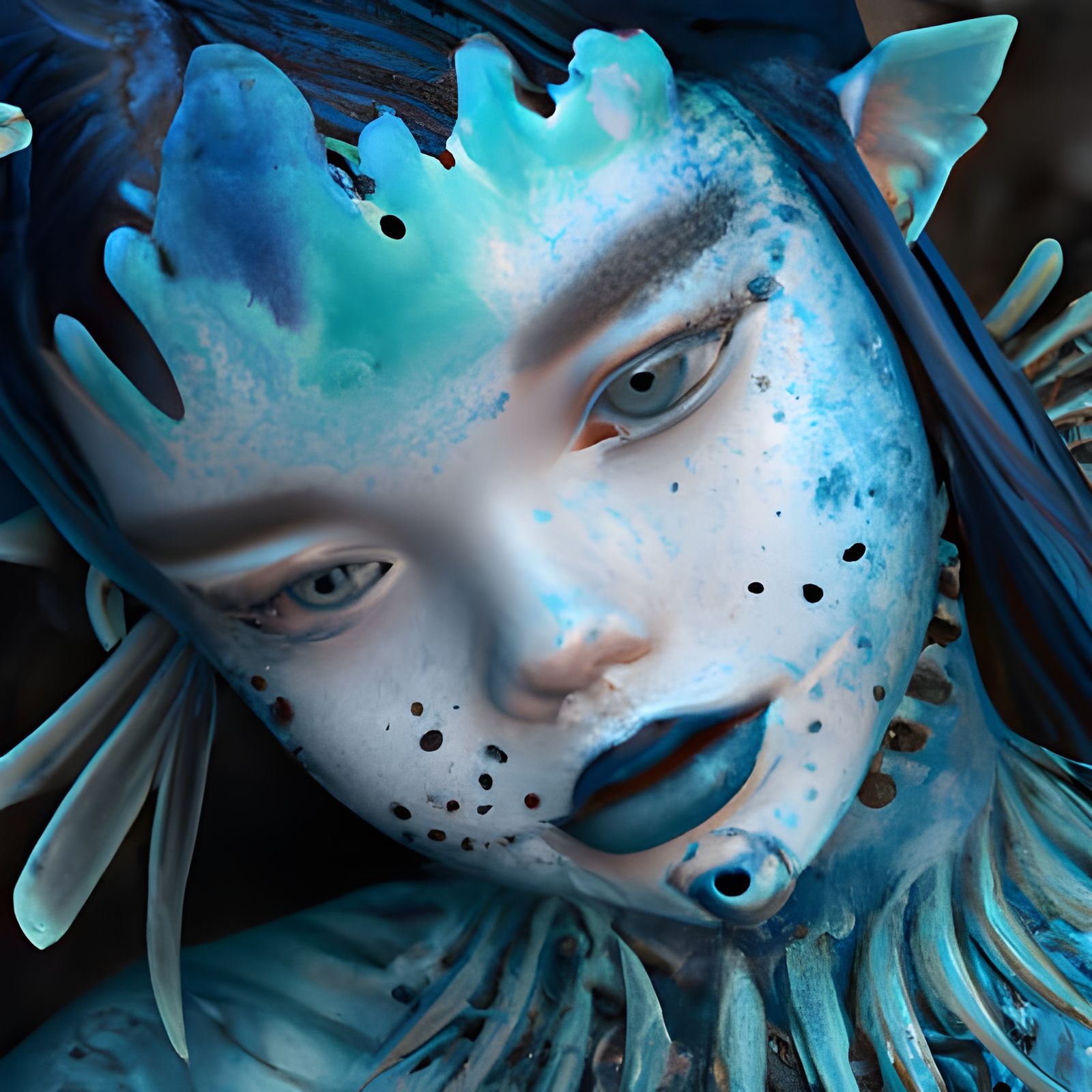 Undead Mermaid with Cracked Porcelain Skin