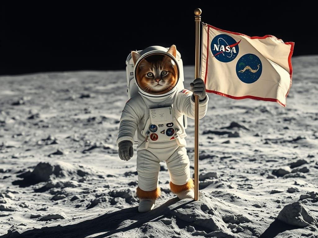 Surrealistic Feline Astronaut on the Moon