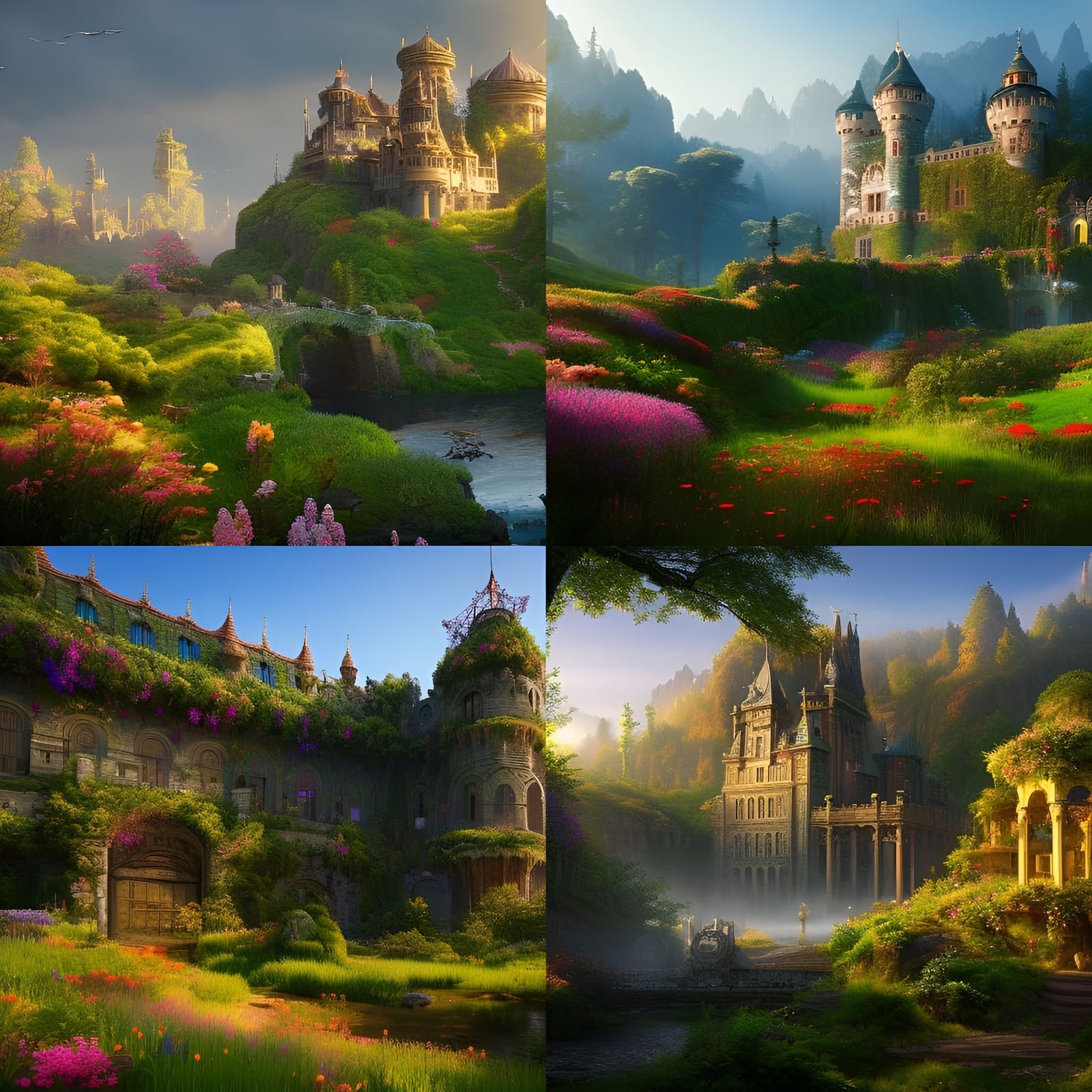 Castle, 🌼🌺🌸☘️🍀🌲🌳🍃, detailed matte painting, deep color, fantastical, intricate detail, splash screen, complementa...