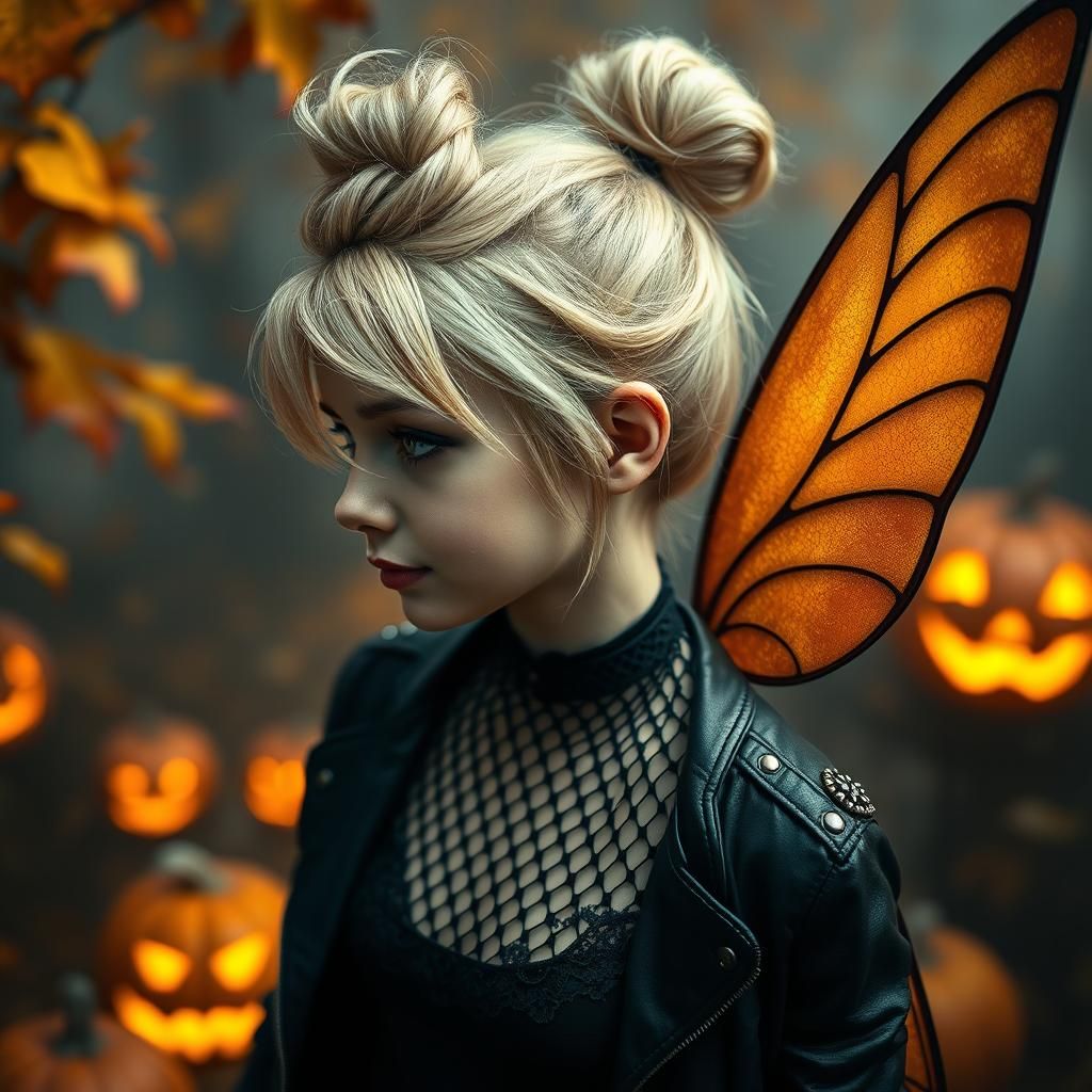 Goth Tinkerbell Portrait in Autumnal Halloween Setting