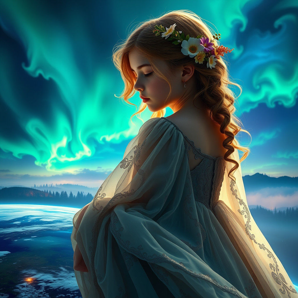 Fantasy Girl Overlooking Earth as Digital Matte Painting