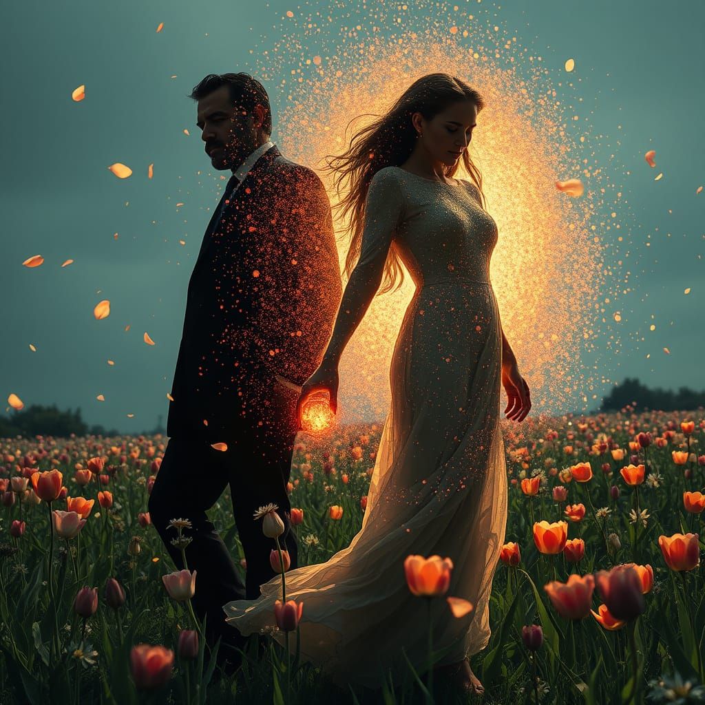 A Woman Embodies Resilience in Vibrant, Iridescent Aura