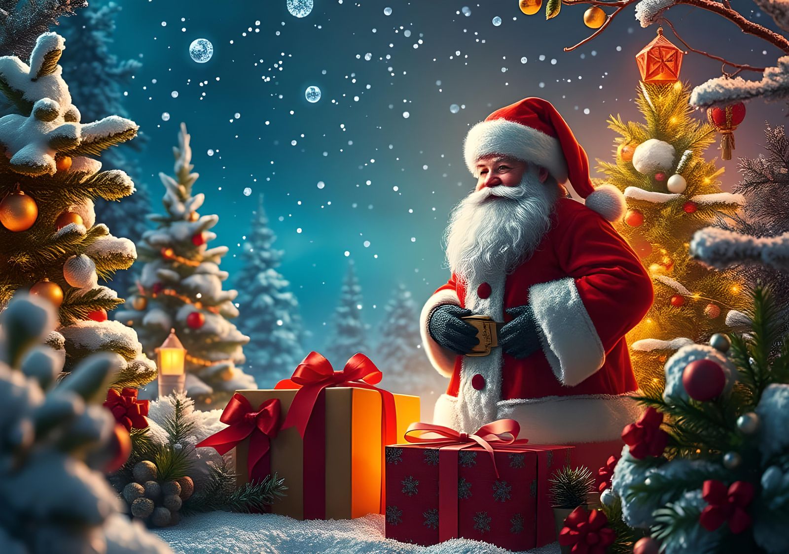 Santa Claus with Gift Box on Christmas Day