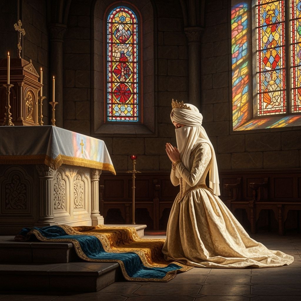 Princess Praying in Orthodox Church, Classical Oil Painting
