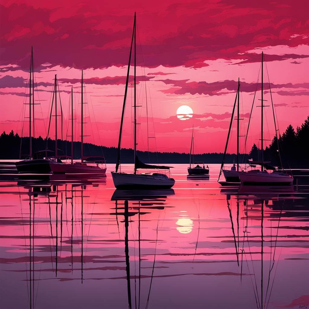 Sailboats at Sunset: Sinister Digital Art
