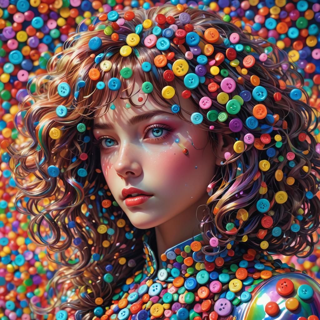 Woman with Button Hair in Candy Art Style