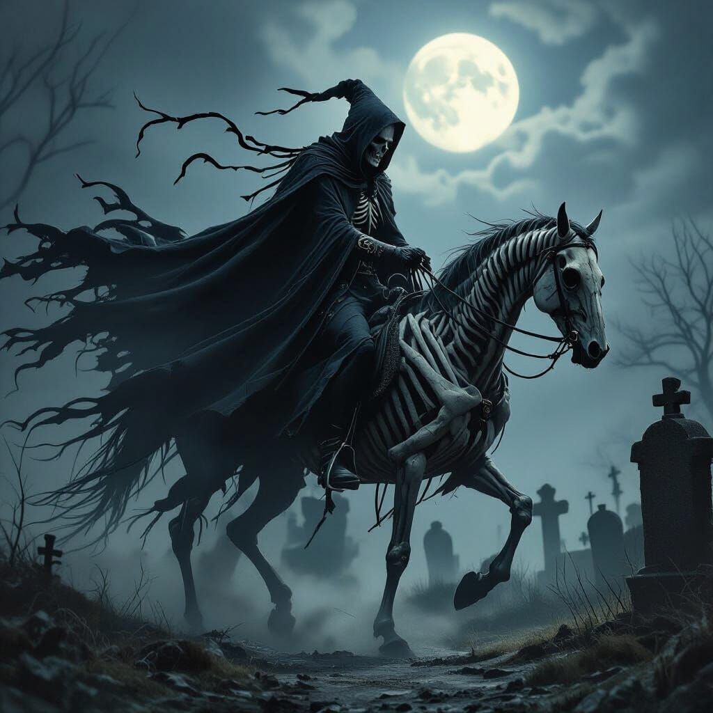 Gothic Horror: Headless Horseman Rides Skeletal Steed