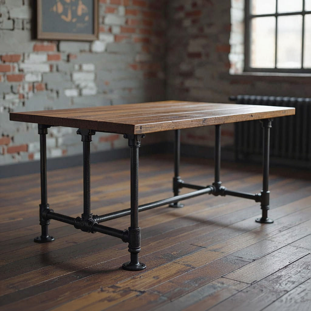 Industrial Table with Metal Frame in Detailed Matte Painting