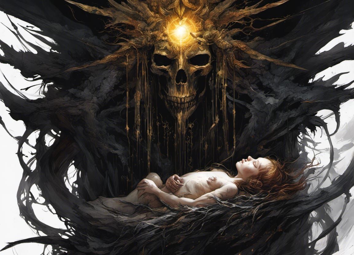 Ethereal Death Holding Newborn in Fantasy Art