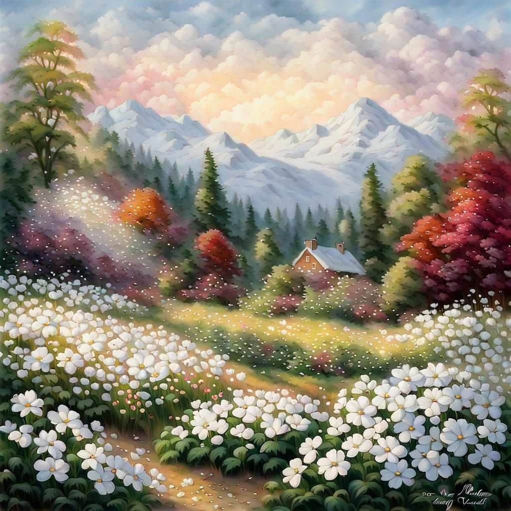 Vibrant Field of White Flowers Painting
