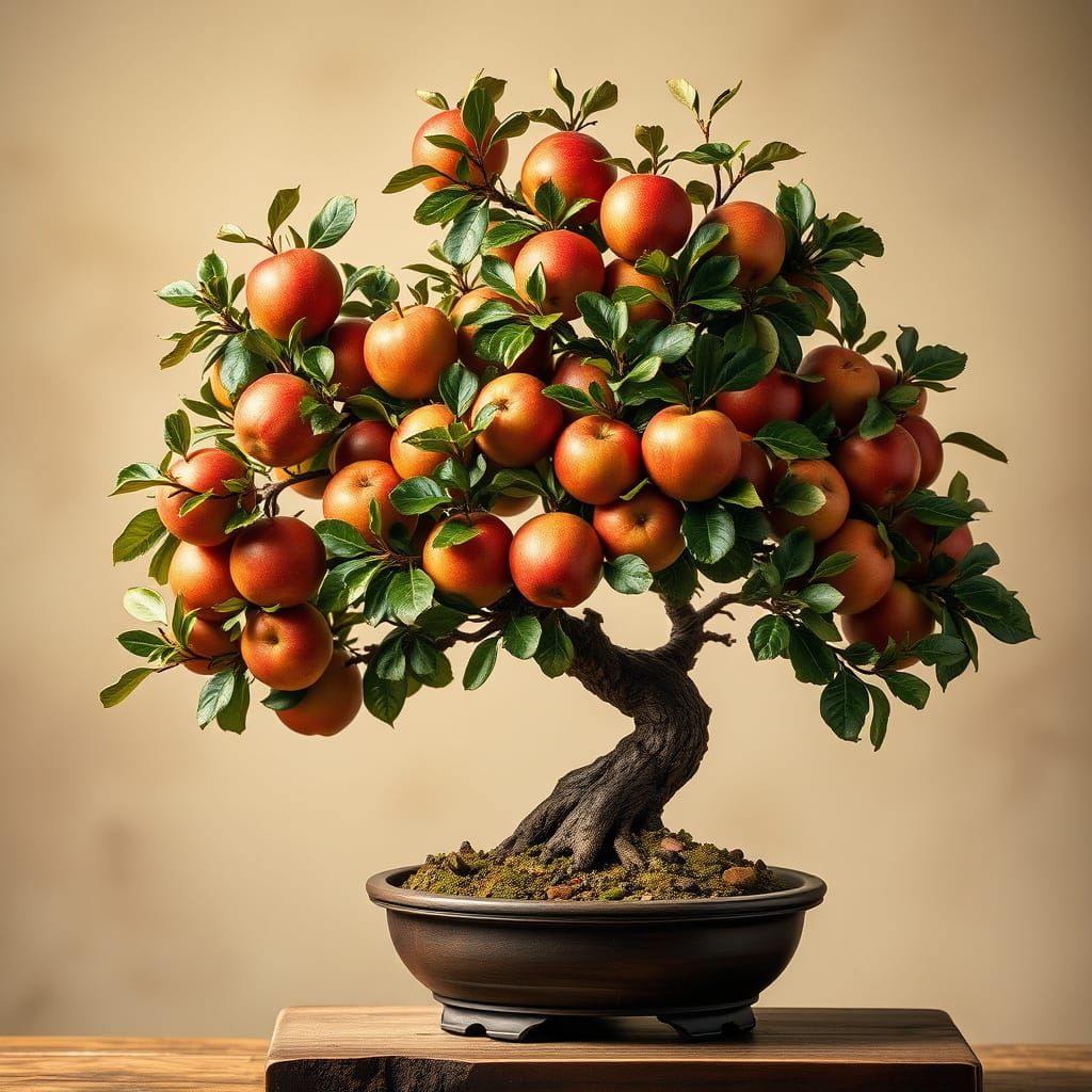 Lifelike Apple Bonsai Tree with Abundant Fruits