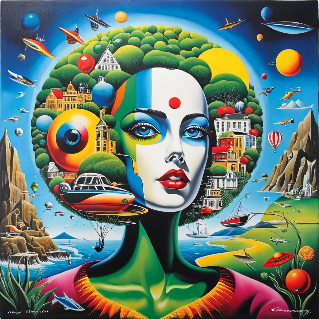 Psychedelic Grungy Woman with Rainbow Hair