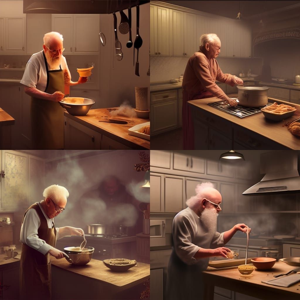 Detailed Digital Painting of Old Man Cooking