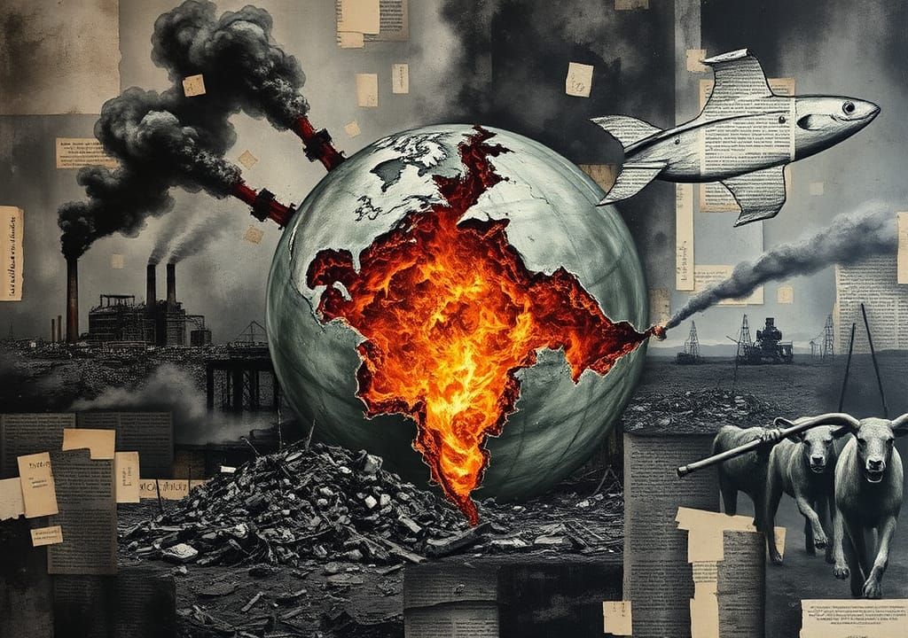 Fractured World: Mixed-Media Collage of Environmental Destru...