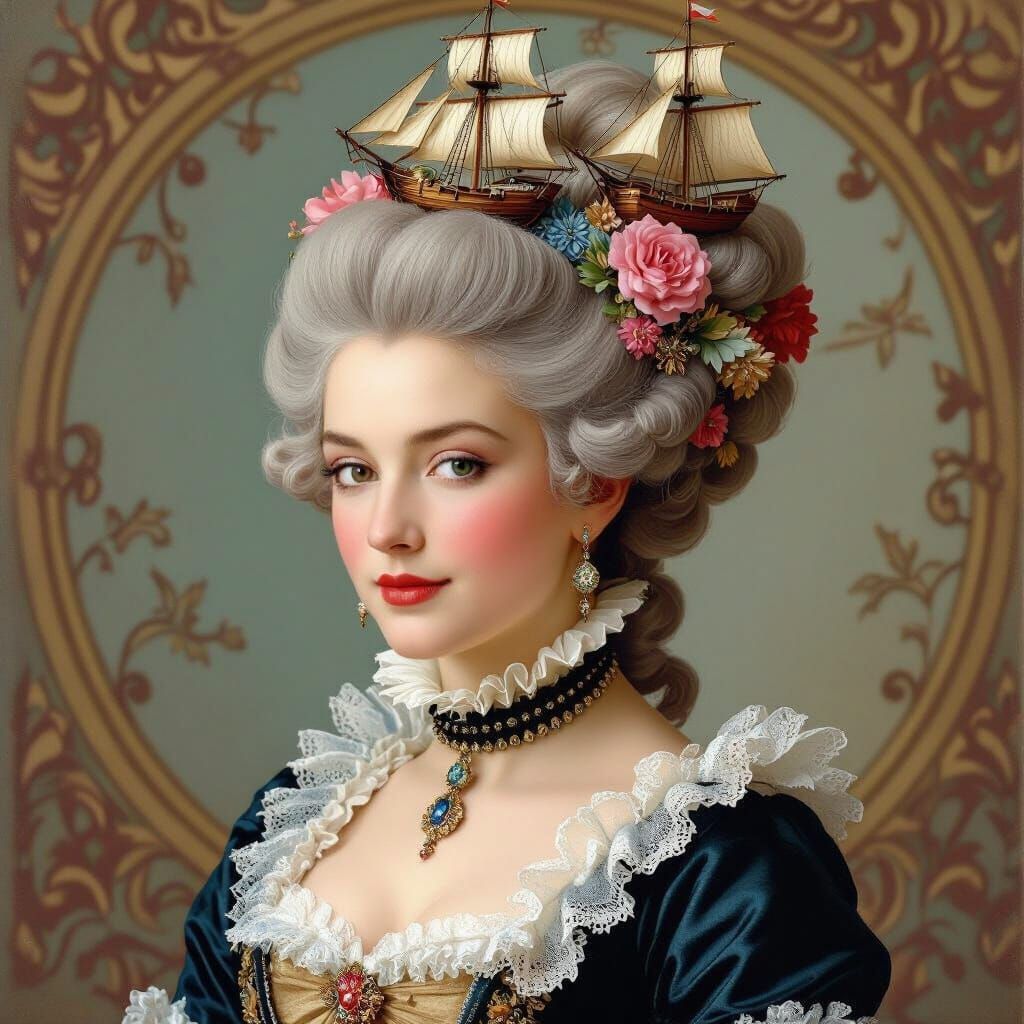 Marie Antoinette with Sailing Ship Hair, Romanticism Style