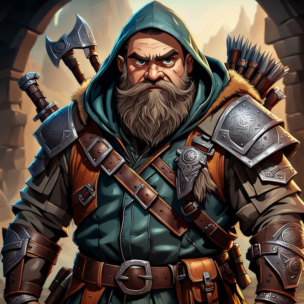 Dwarf Rogue Cartoon Character Portrait in Epic Fantasy Style