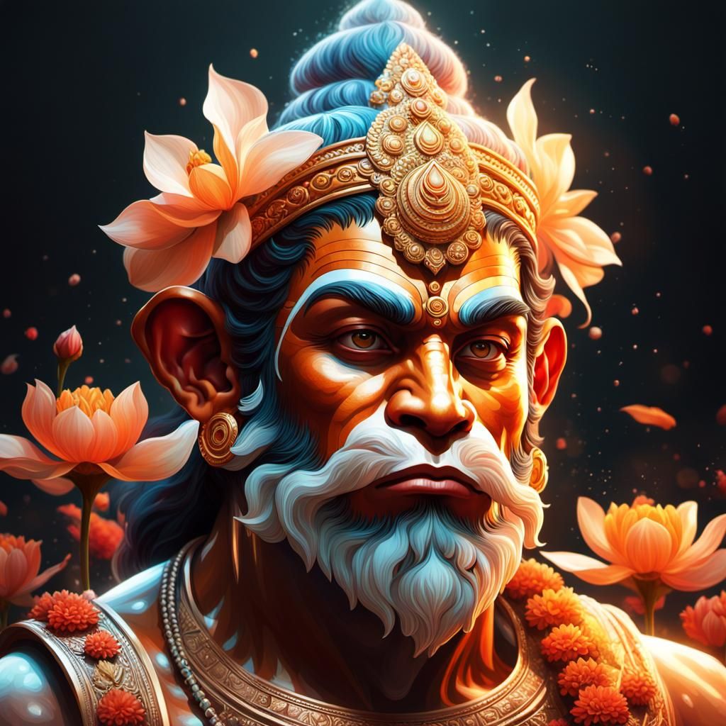 Hanuman Double Exposure Portrait in Floral Setting