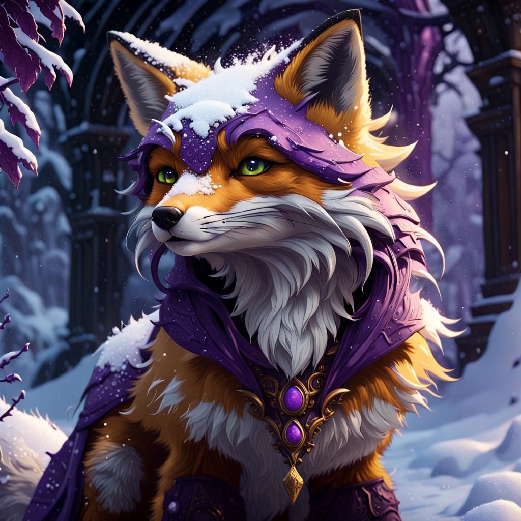 Winter Snow Fox in Dark Fantasy Style