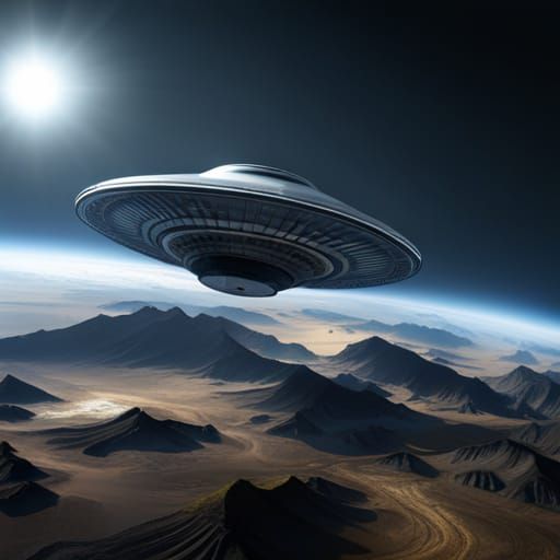 Detailed UFO Flying Saucer in Hyperrealistic Style