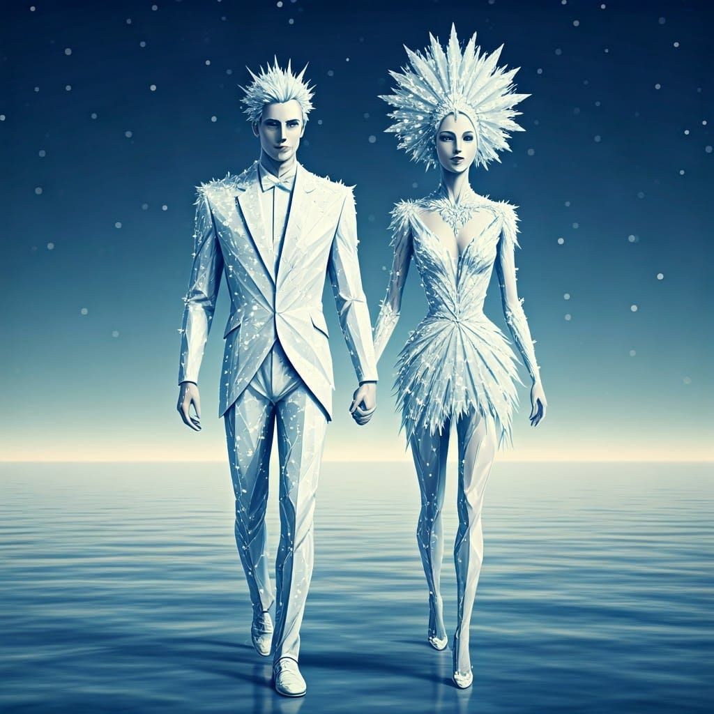 Dazzling Snow Crystal Couple Walk Hand in Hand